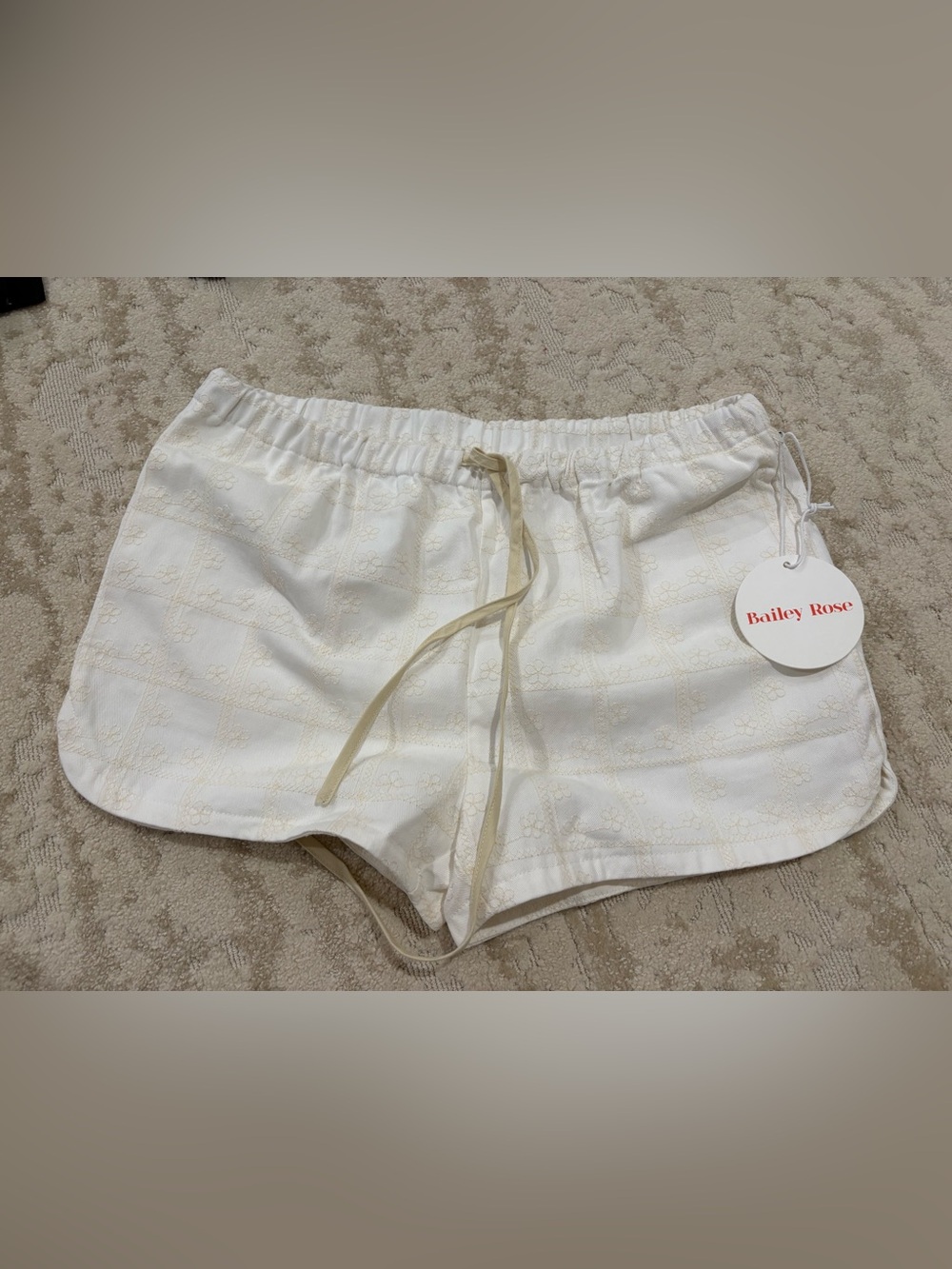 Women’s White Floral-Print Jean Shorts with Drawstring